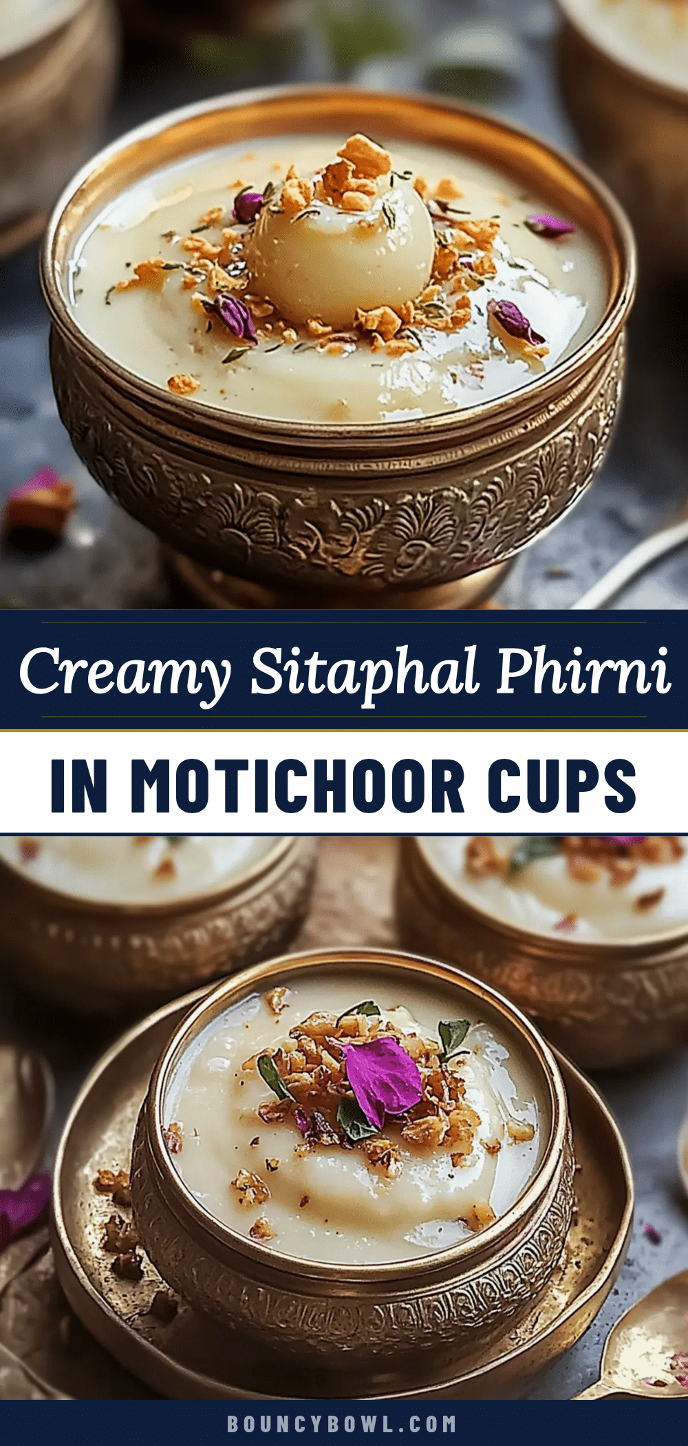 creamy sitaphal phirni in motichoor cups recipe