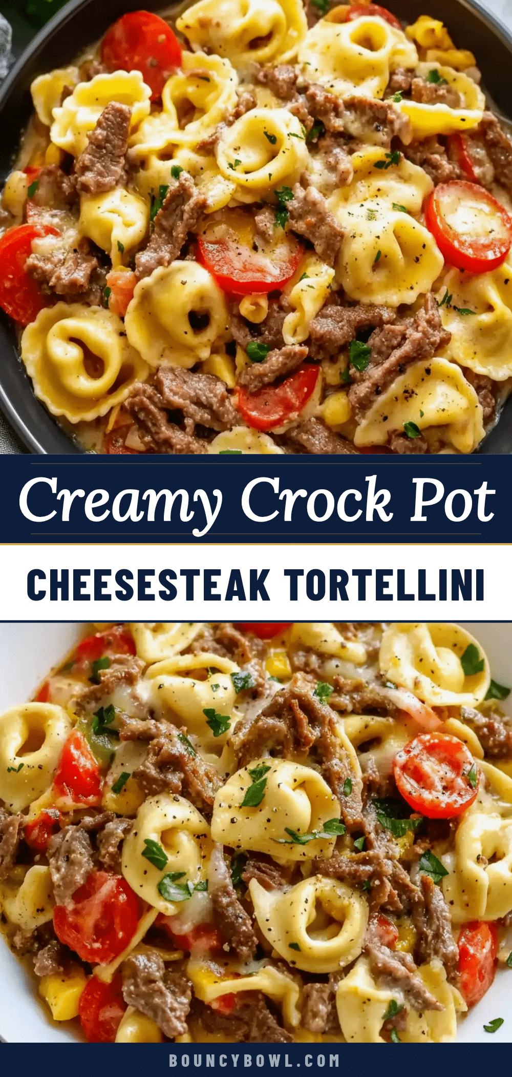 creamy crock pot cheesesteak tortellini recipe