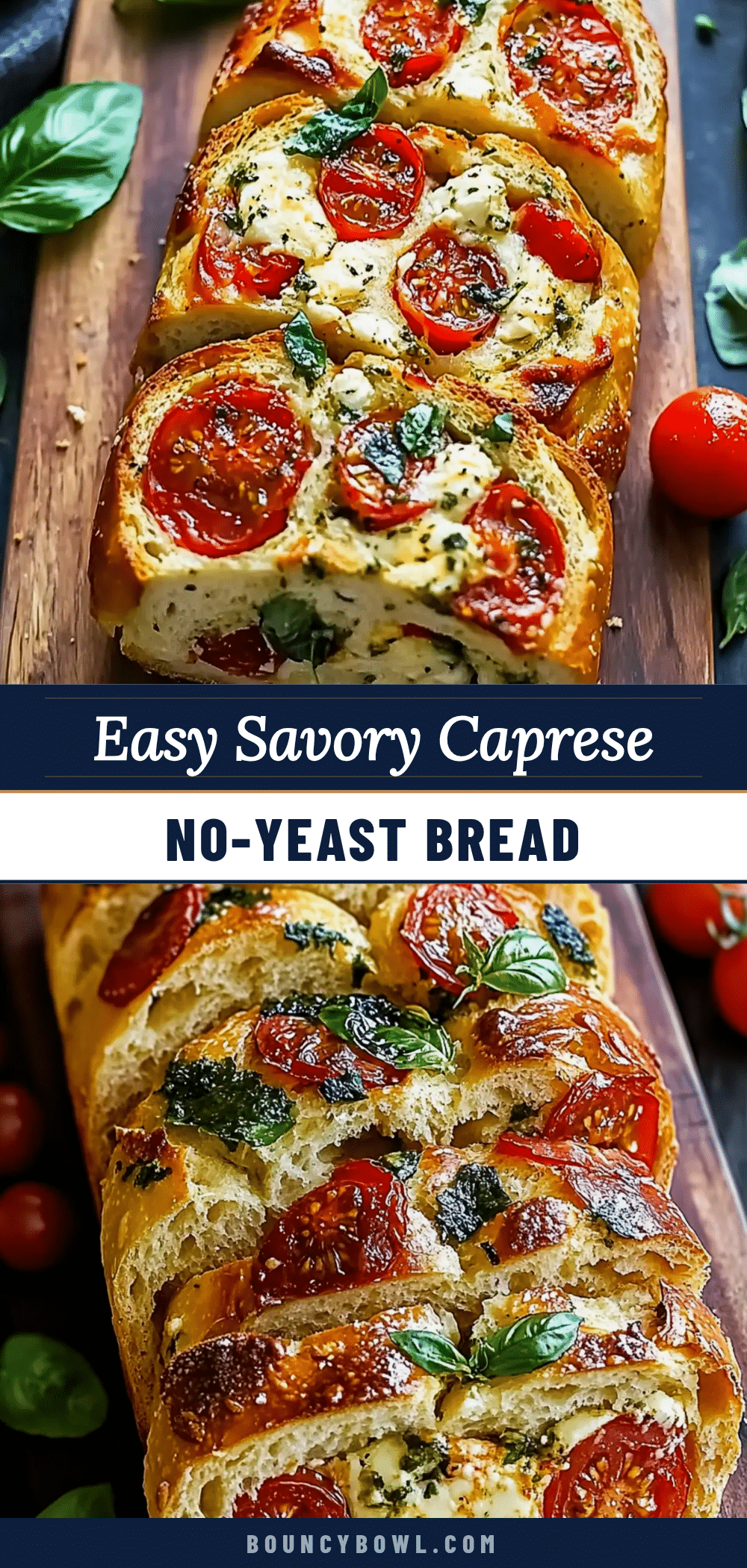 easy savory caprese no-yeast bread recipe