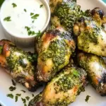 crispy baked pesto chicken wings - featured image