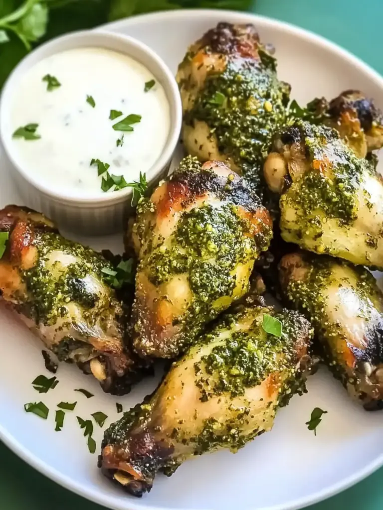 crispy baked pesto chicken wings - featured image