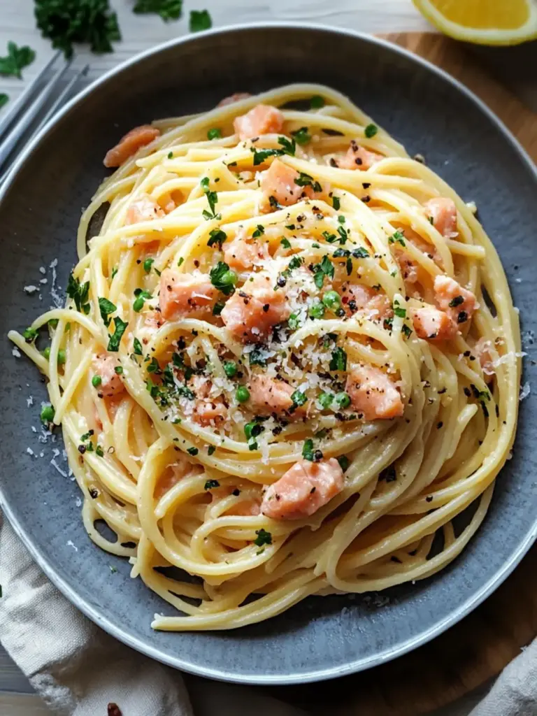easy canned salmon pasta - featured image