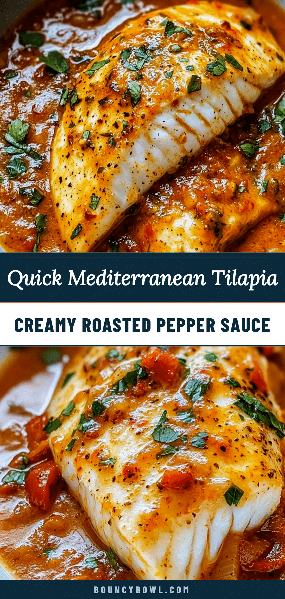 Quick Mediterranean Tilapia in Creamy Roasted Pepper Sauce recipe