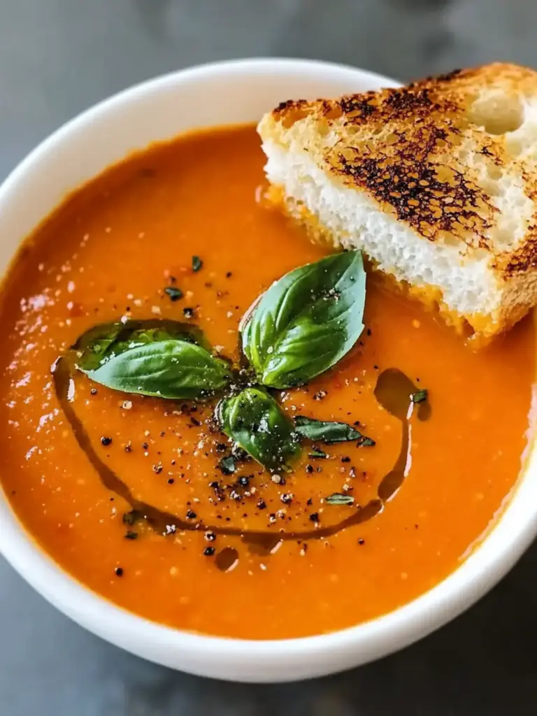 roasted tomato basil soup with grilled cheese - featured image