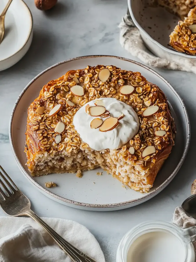 almond croissant baked oats - featured image