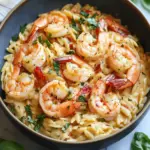 creamy tuscan shrimp orzo - featured image