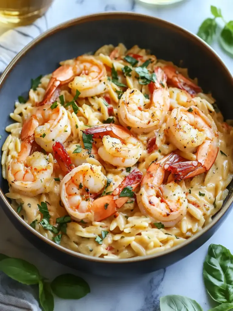 creamy tuscan shrimp orzo - featured image