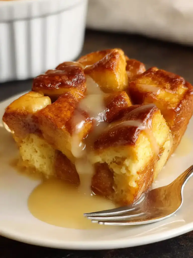 easy homemade bread pudding with vanilla sauce - featured image