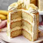 moist banana layer cake with cinnamon frosting - featured image
