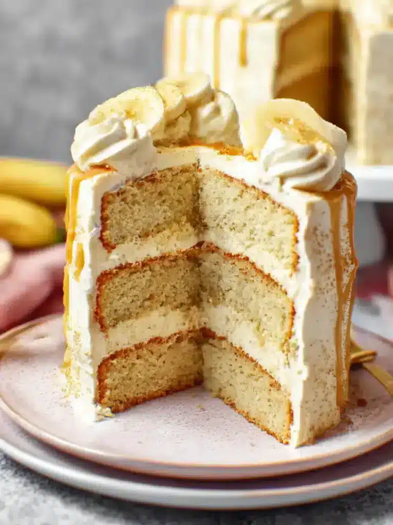moist banana layer cake with cinnamon frosting - featured image