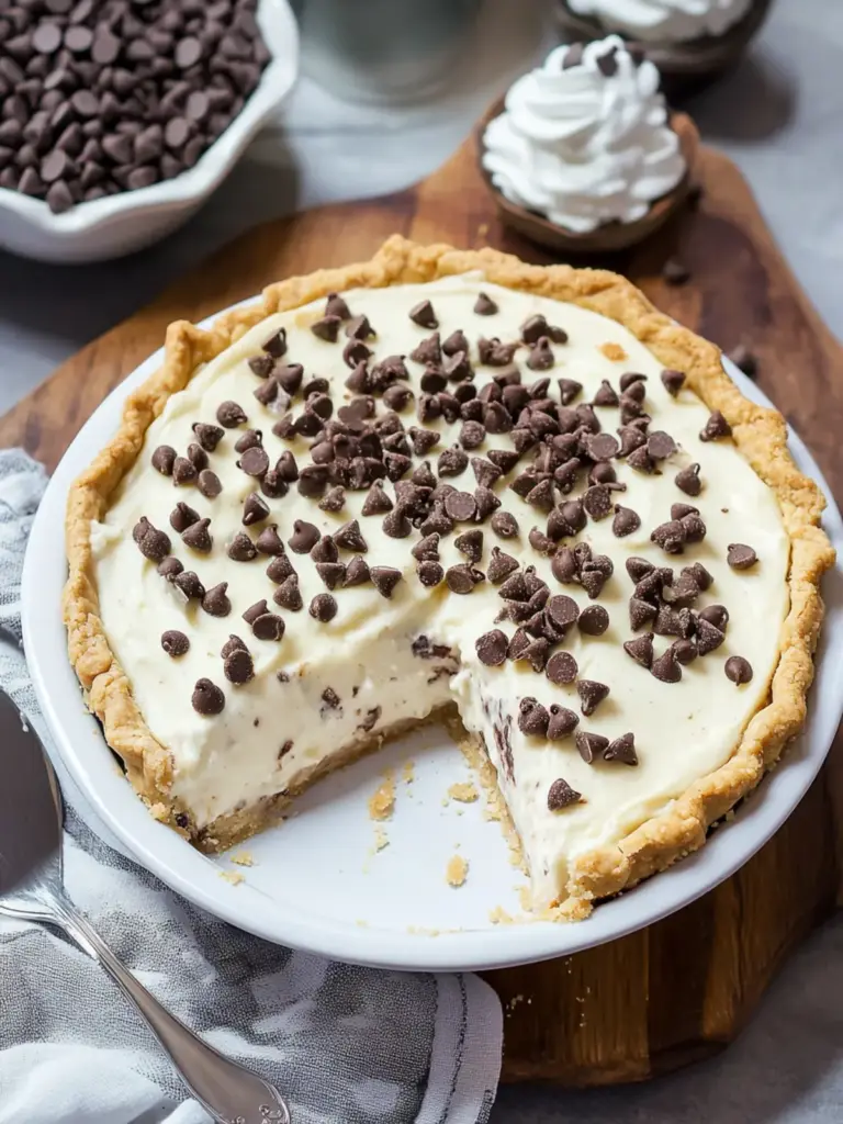 no-bake chocolate chip cannoli pie - featured image