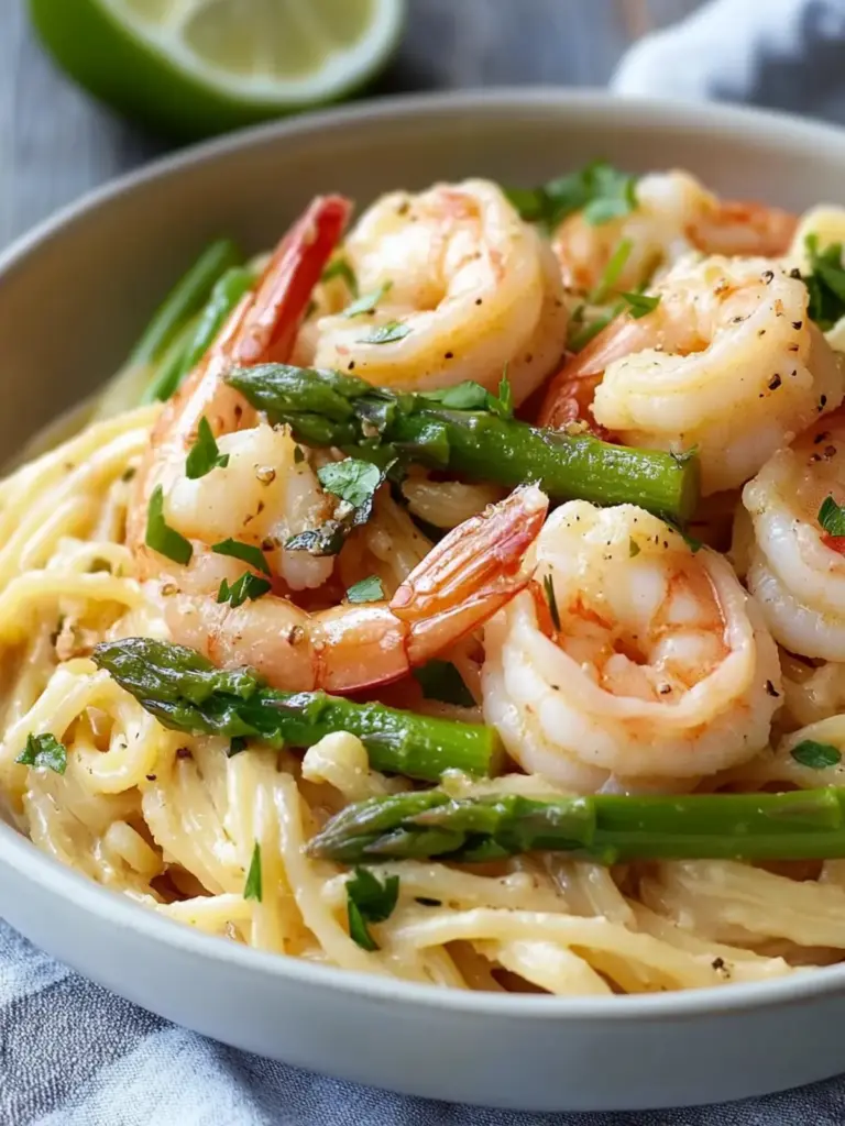 Quick Shrimp Asparagus Carbonara - featured image