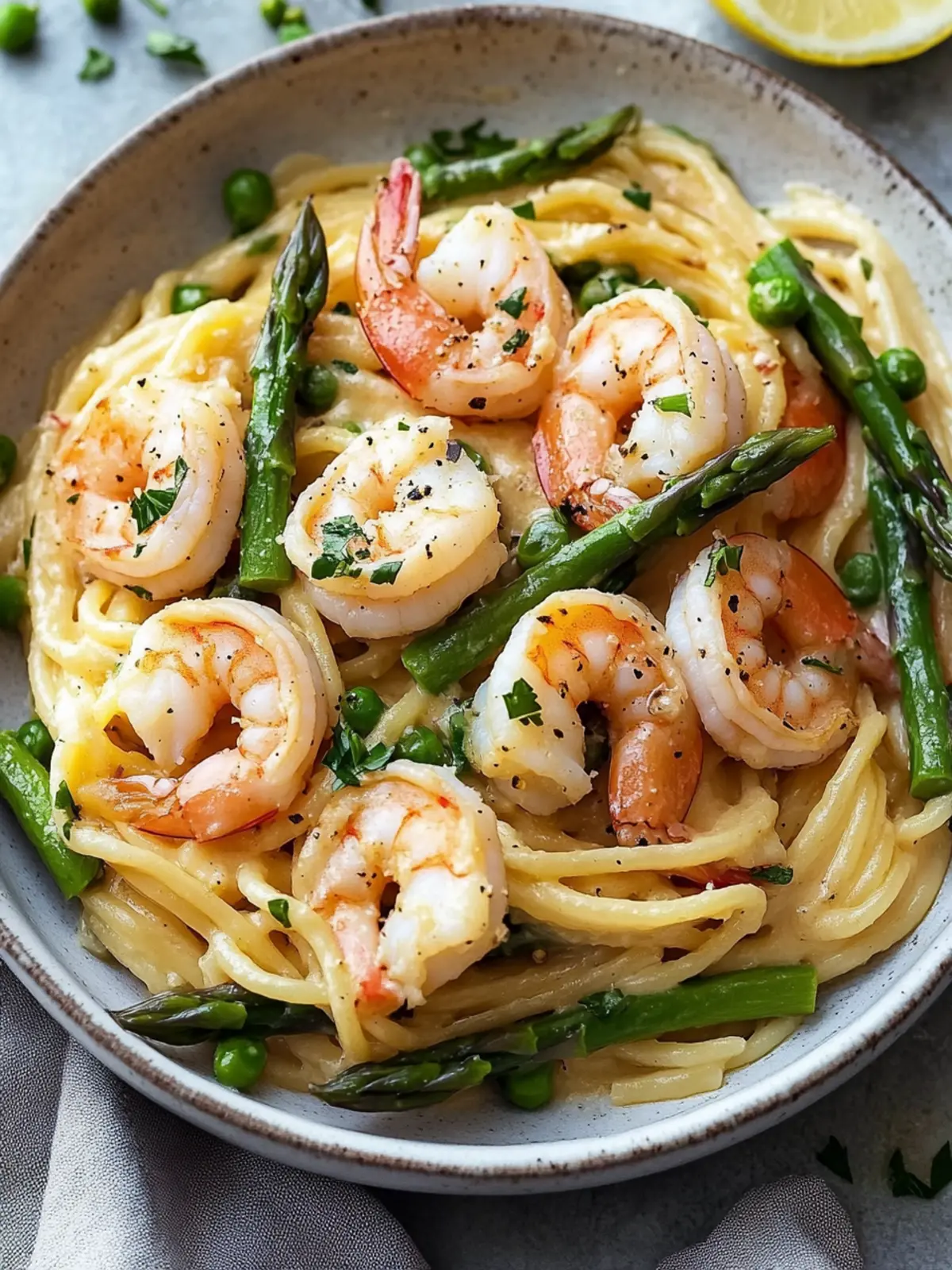 Quick Shrimp Asparagus Carbonara preparation steps