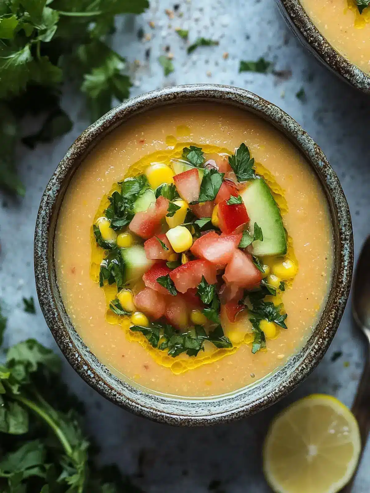 smoky cold corn gazpacho soup preparation steps