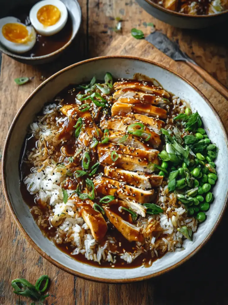 sticky hoisin chicken rice bowls - featured image