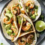 easy shrimp tacos with avocado salsa - featured image