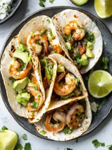 easy shrimp tacos with avocado salsa - featured image